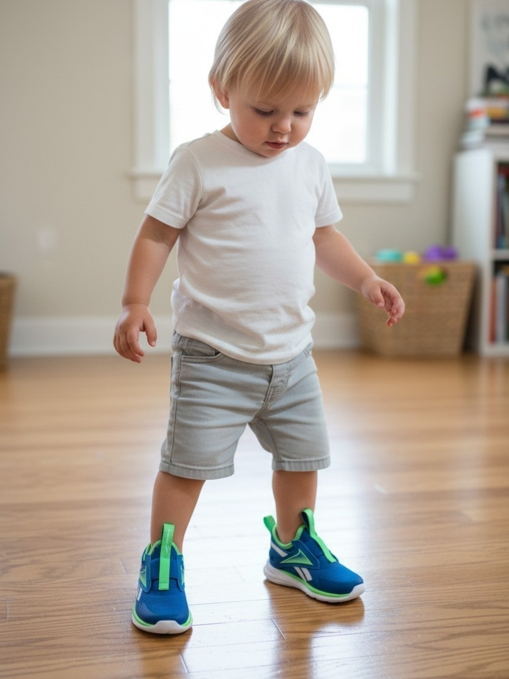 Reebok Blue & Green Kids Slip-On Sneakers